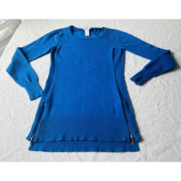 Cache Women’s XS Long Sleeve Sweater Royal Blue Ribbed Gold Zipper Stretch - Picture 13 of 16